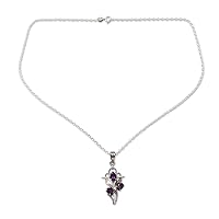 NOVICA Handmade .925 Sterling Silver Amethyst Cross Pendant Necklace with Rhodium Plating Purple India Orchid Leaf Tree Religious Birthstone 'Holy Trinity'