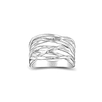 Overlapping Rings For Women- 925 Sterling Silver Rings- Overlapping Silver Band Ring- Handmade Designer Crisscross Rings- Made in Israel, Width 12mm, Size 4-12