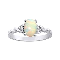 Diamond & Opal Ring Set In Sterling Silver Solitaire