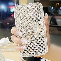 iPhone 13 Pro Flip Leather Case Luxury Diamond Case Bling Rhinestone Case Glitter Crystal Girls Cover with Wallet Card Stand Holder for iPhone 13 Pro 6.1-inch (Clear)