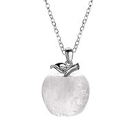 Stone Pendant Necklace Pure Natural Crystal Gemstone Christmas Apple Shape for Women and Girls Leather Rope Cross Chain Pendant Fashion Jewelry