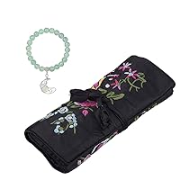 TUMBEELLUWA Embroidery Travel Jewelry Bag & Moon Crystal Stretch Bracelet for Women