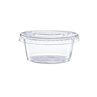 Disposable Clear Plastic Portion Cups, Containers with Lids Leak Proof for Condiments, Salad, Dressing, Craft, Jello Shot Cups, Souffle Cups, Medicine Cups, 2 oz. (100 cups + 100 lids)
