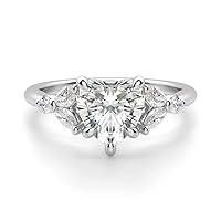 1.00 Carat Moissanite White Gold Engagement Solitaire Ring, Heart Cut Colorless VVS1 Clarity Moissanite Bridal Ring Sterling Silver Wedding Anniversary for Women
