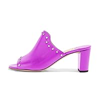 FSJ Women Peep Toe Mules Chunky Heeled Sandals with Studs Casual Slip On Summer Shoes Size 4-15 US