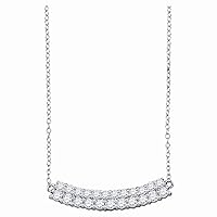 14kt White Gold Womens Round Diamond Curved Double Row Bar Necklace 1 Cttw