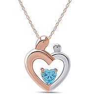 AFFY Mothers Day Jewelry Gift Simulated Birthstones Two Tone Mom and Child Pendant Necklace in 14k Rose Gold Over Sterling Silver, Aquamarine