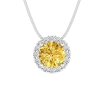 1.35ct Round Cut Halo unique Fine jewelry Canary Yellow Gem Solitaire Pendant With 18