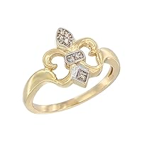 10K Yellow Gold Diamond Fleur De Lis Ring 5/8 inch Wide, Size 9.5