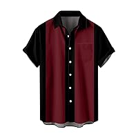Mens Hawaiian Shirt Rockabilly Style Beach Shirts Short Sleeve Casual Guayabera Button Down Striped Linen Shirts for Men