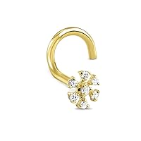 14k Solid Yellow Gold Nose Ring, Stud, Nose Screw, L Bend, Nose Bone Snowflake Flower 22G 20G or 18G