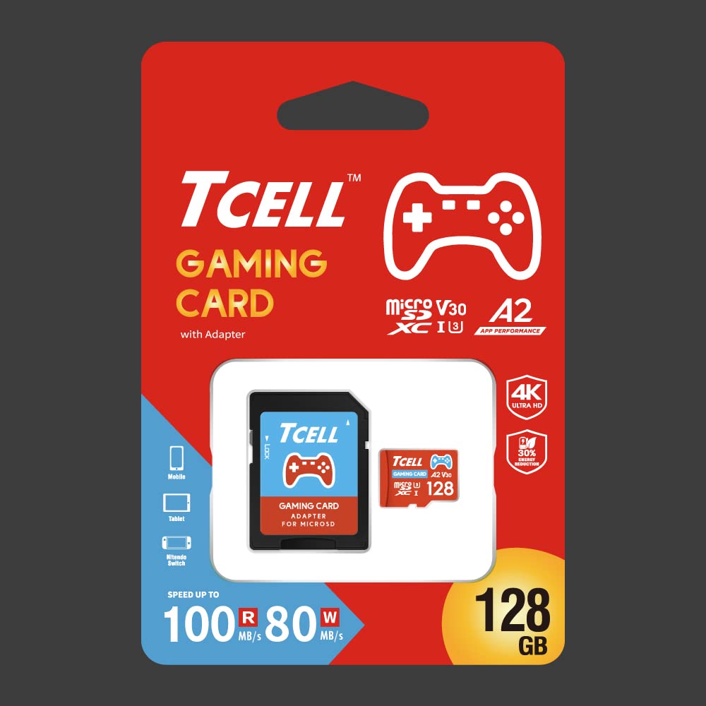 TCELL Gaming 128GB Micro SD Card, Nintendo Switch SD Card, microSDXC A2 USH-I U3 V30 Read 100MB/s Write 80MB/s with Adapter, Designed for Gaming Console…