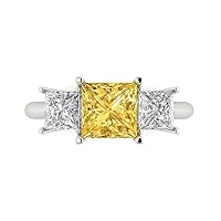 2.97ct Princess Cut 3 Stone Solitaire with Accent Canary Yellow Simulated Diamond designer Modern Ring 14k White Gold