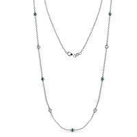 Emerald & Natural Diamond by Yard 9 Station Necklace (SI2-I1, G-H) 0.40 ctw 14K White Gold