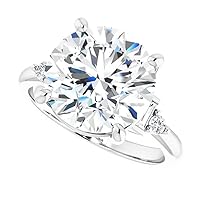JEWELERYIUM 5.00 CT Round Colorless Moissanite Engagement Ring, Wedding Bridal Ring, Eternity Sterling Silver Solid Diamond Solitaire 4-Prong Anniversary Promise Ring