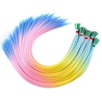 DENIYA 50 Pieces 20 Inches Gradient Colors Party Highlights Colorful Straight Synthetic I Tip Hair Extensions Straight Long Hairpiece