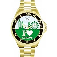 Mens Wrist Watch 42mm Case Custom Design Green London City Skyline