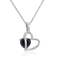 Amanda Rose Collection Sterling Silver Created Gemstone and Natural Diamond Heart Pendant Necklace for Women or Girls| Lab created Ruby or Lab created Sapphire with Diamonds Necklaces