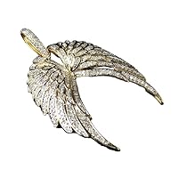 14K Yellow Gold Over Sterling Silver 2 CT Round Cut VVS1 Diamond Open Angel Wings Charm Pendant 1.75