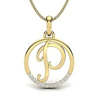 925 Sterling Silver P Letter Initial Pendant Necklace with Moissanite Link Chain 18