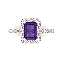 1.95 Brilliant Emerald Cut Solitaire W/Accent Natural Purple Amethyst Anniversary Promise Wedding ring Solid 18K Rose Gold