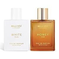 Bella Vita Luxury White Oud Eau De Parfum & Honey Oud Eau De Parfum Unisex Perfume Combo, Pack of 2 Premium Long Lasting Fragrance Scents for Men & Women, 100 Ml Each
