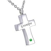 misyou Customized Stainless Steel Memorial May Birthstone Pendant Cremation Cross Pendant Keepsake Necklace （Grandpa）