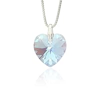 Women's 925 Silver Necklace with Swarovski Elements Heart Pendant Aquamarine AB as a Birthday Gift for Women, Gift for Girlfriend, Say with a Heart Necklace I Love You.