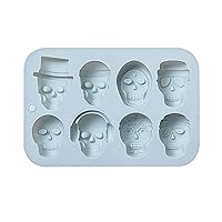 8 Cavities Chocolate Moulds Fondant Molds Skull Silicone Material Household Baking Cake Decorating Gadget Skull Shaped Candy Molds