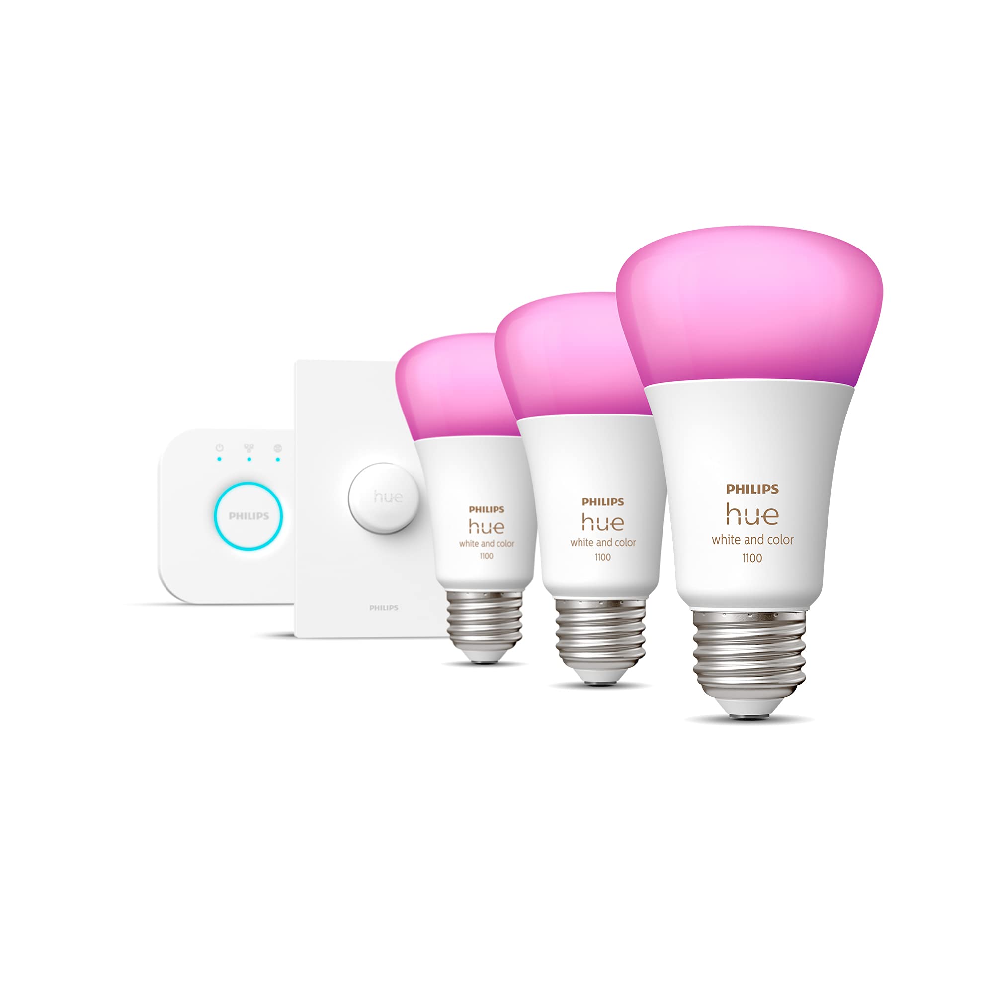 Philips Hue White and Color Ambiance Starter Kit, Includes (3) 75W A19 Hue Smart Bulbs with 1 Hue Bridge and 1 Hue Smart Button, Works with Amazon Alexa, Apple HomeKit and Google Assistant