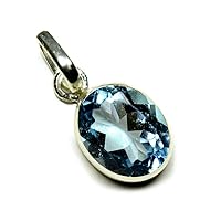 Blue Topaz Pendant Genuine Faceted Cut Oval Shape Stone For Chakra Healing 925 Silver Jewellery