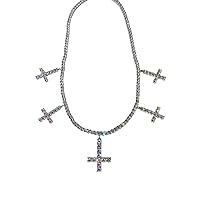 Mens 14k White Gold Finish 4mm Tennis Cross Pendant Chain Choker Iced Jesus Crucifix Cross Pendant Medallion Rappers Necklace Iced Prong Set Tennis Chain for Men, tennis ladies Chain Choker Jesus Necklace 20 Inches