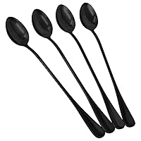 4 pcs Long Handle Iced Tea Spoon, Coffee Spoon, Ice Cream Spoon, Stainless Steel Cocktail Stirring Spoons for Mixing, Cocktail Stirring, Tea, Coffee, Milkshake, Cold Drink (Black, 7.6in)