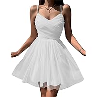 Tulle Homecoming Dress Short Spaghetti Straps Prom Dress V-Neck Backless Party Dress for Teens BU124