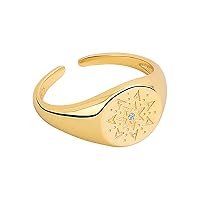 chengxun Women's Opening Adjustable Diamond Compass Rings Personality Sun Flower Pattern Ring Jewelry Gift for Mother