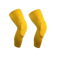 Knee Pads for Youth Adult, Basketball Knee Brace Support, Collision Avoidance Kneepad Compression Calf Shin Sleeve for Football Cycling -1Pair (Large, Yellow)