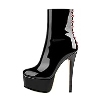 LISHAN Women's Platform 6in Stiletto Heel Black Ankle High Boots