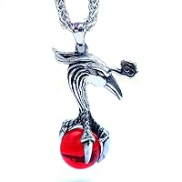 Mens Stainless Steel Egyptian Glass Ball Phoenix Bird Pendant Necklace