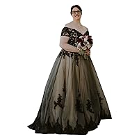 Black Plus Size Off Shoulder Bridal Ball Gowns Train Lace up Corset Sequins Wedding Dresses for Bride 2022