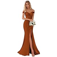 VCCICANY Mermaid Cold Shoulder Bridesmaid Dresses for Wedding with Slit Pleated Corset Prom Formal Dresses Long