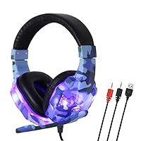 ERYUE Gaming Headset, SY830MV Gaming Headset 3.5mm Wired Over Ear Headphones Noise Canceling E-Sport Earphone with Mic LED Light AUX+USB for Desktop PC