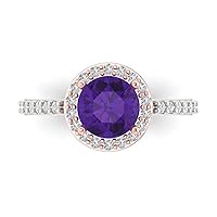 2.34ct Round Cut Solitaire Halo Natural Amethyst Proposal Designer Wedding Anniversary Bridal ring 14k White & Rose Gold