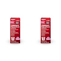 Amazon Basic Care Children's Pain Reliever Oral Suspension Liquid, Bubblegum Flavor, Acetaminophen 160 mg per 5 ml, Effective, Fever Reducer for Age 2-11 Years, Red, 4 fl oz (Pack of 2)