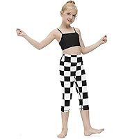 White Black Checkered Girls Yoga Pants Print Sweatpants Leggings Casual Sport Workout Tights Trousers