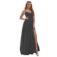 Women's Lace Applique Tulle Dresses Long Off Shoulder Split Formal Evening Gowns