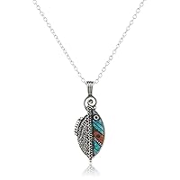 Edil Fantas Vintage Boho Green Leaf Antique Silver Necklace for Women S925 Birthday Valentine's Day Mothers Day Christmas Gift