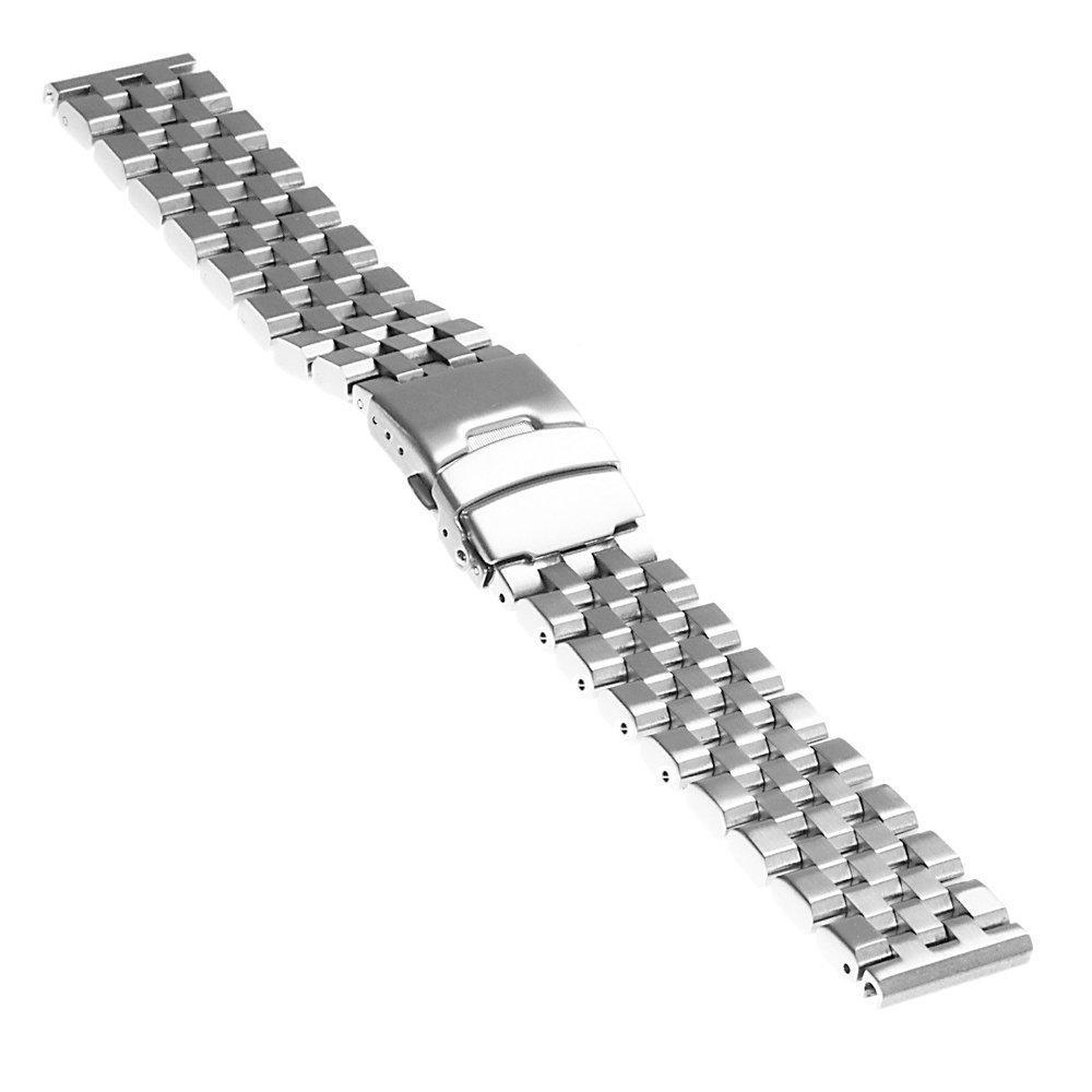 Hstrap Brushed Silver 316L Solid Stainless Steel Watch Band Bracelet Strap 20mm/22mm/24mm Double Locking Clasp for Mens Women