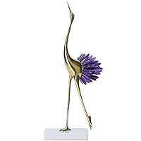 suruim Elegant Gold Crane Bird Statues with Crystal Tail Accents, Decorative Brass Figurines for Home Decor (Purpl-A)