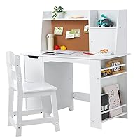 White Study Desk and Chair Set with Storage - Kids' Learning Table for Boys and Girls, Ages 3-8