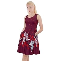 CowCow Womens Summer Dress Happy Valentines Day Heart Love Couple Sweet Knee Length Skater Dress with Pockets,XS-5XL